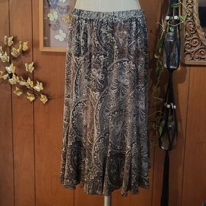 Coldwater Creek Paisley Metallic Maxi Skirt - Brown And Gold